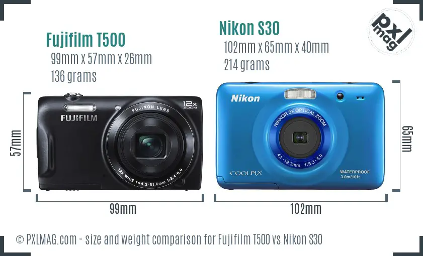 Fujifilm T500 vs Nikon S30 size comparison Fujifilm T500 vs Nikon S30 size comparison
