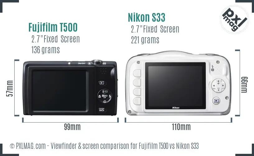Fujifilm T500 vs Nikon S33 Screen and Viewfinder comparison