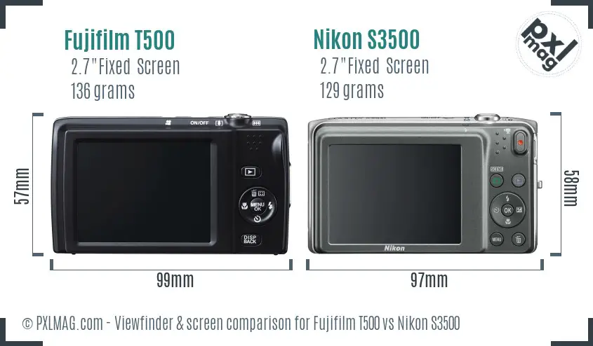 Fujifilm T500 vs Nikon S3500 Screen and Viewfinder comparison Fujifilm T500 vs Nikon S3500 Screen and Viewfinder comparison