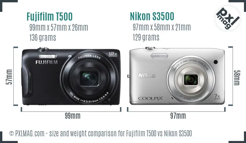 Fujifilm T500 vs Nikon S3500 size comparison Fujifilm T500 vs Nikon S3500 size comparison