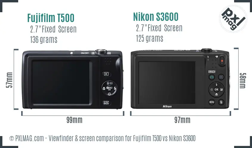 Fujifilm T500 vs Nikon S3600 Screen and Viewfinder comparison