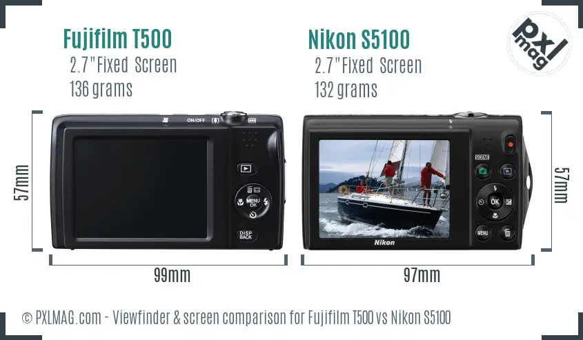 Fujifilm T500 vs Nikon S5100 Screen and Viewfinder comparison