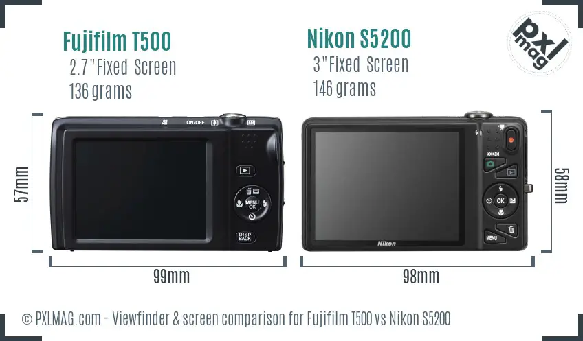 Fujifilm T500 vs Nikon S5200 Screen and Viewfinder comparison