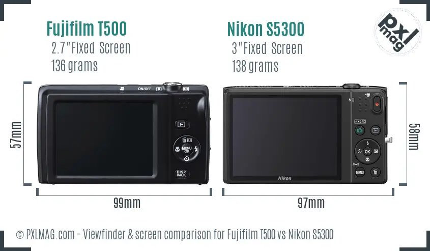 Fujifilm T500 vs Nikon S5300 Screen and Viewfinder comparison