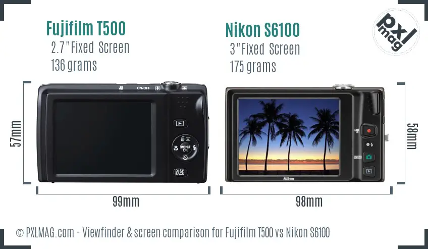 Fujifilm T500 vs Nikon S6100 Screen and Viewfinder comparison