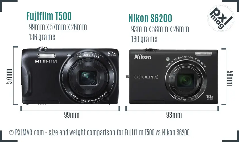 Fujifilm T500 vs Nikon S6200 size comparison Fujifilm T500 vs Nikon S6200 size comparison