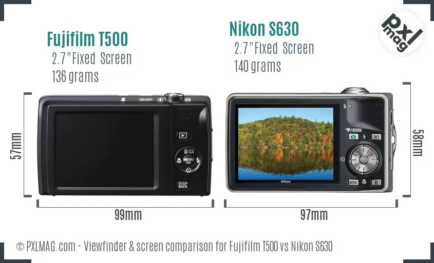 Fujifilm T500 vs Nikon S630 Screen and Viewfinder comparison