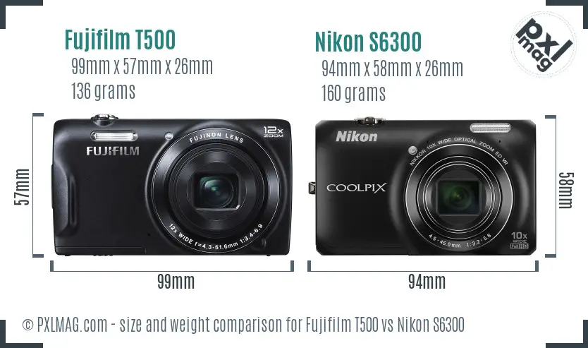 Fujifilm T500 vs Nikon S6300 size comparison