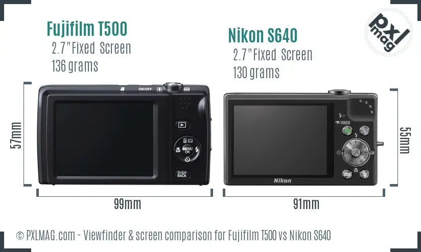 Fujifilm T500 vs Nikon S640 Screen and Viewfinder comparison