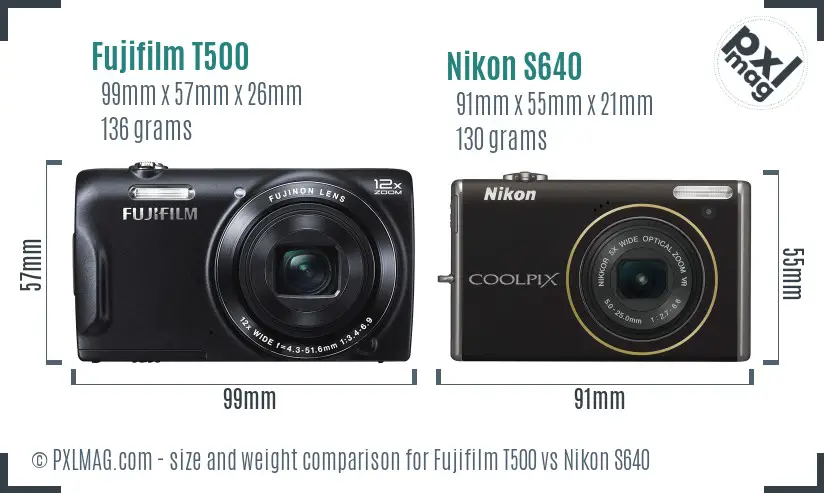 Fujifilm T500 vs Nikon S640 size comparison Fujifilm T500 vs Nikon S640 size comparison