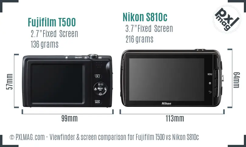 Fujifilm T500 vs Nikon S810c Screen and Viewfinder comparison