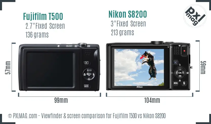 Fujifilm T500 vs Nikon S8200 Screen and Viewfinder comparison