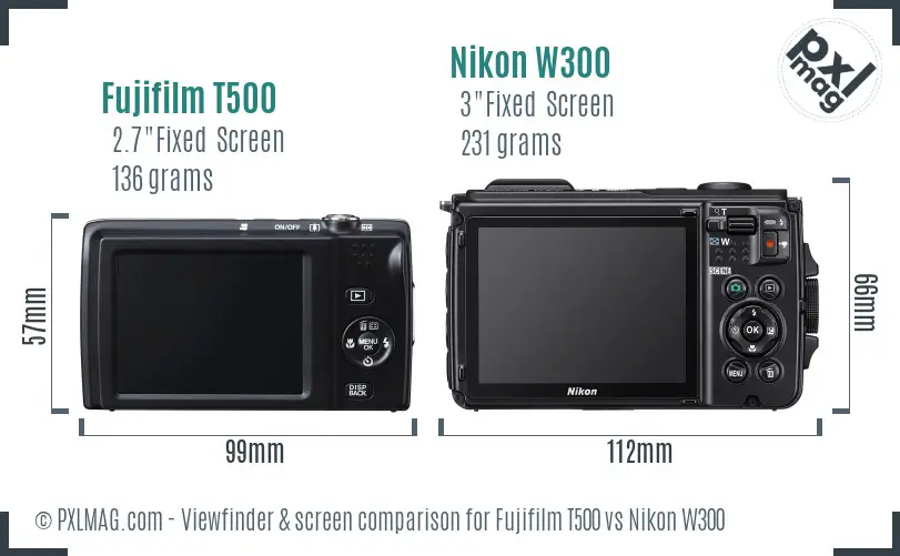 Fujifilm T500 vs Nikon W300 Screen and Viewfinder comparison Fujifilm T500 vs Nikon W300 Screen and Viewfinder comparison