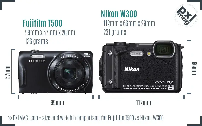 Fujifilm T500 vs Nikon W300 size comparison Fujifilm T500 vs Nikon W300 size comparison