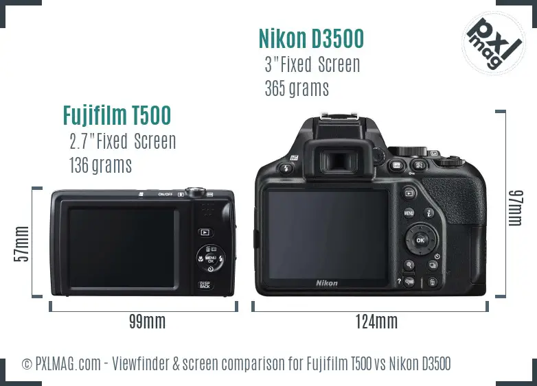 Fujifilm T500 vs Nikon D3500 Screen and Viewfinder comparison