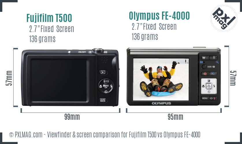 Fujifilm T500 vs Olympus FE-4000 Screen and Viewfinder comparison