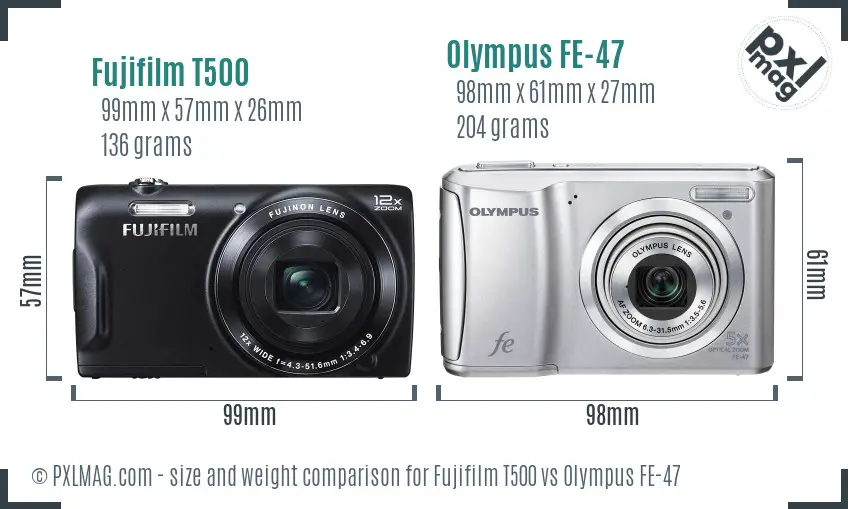 Fujifilm T500 vs Olympus FE-47 size comparison