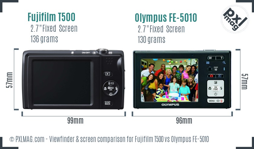 Fujifilm T500 vs Olympus FE-5010 Screen and Viewfinder comparison