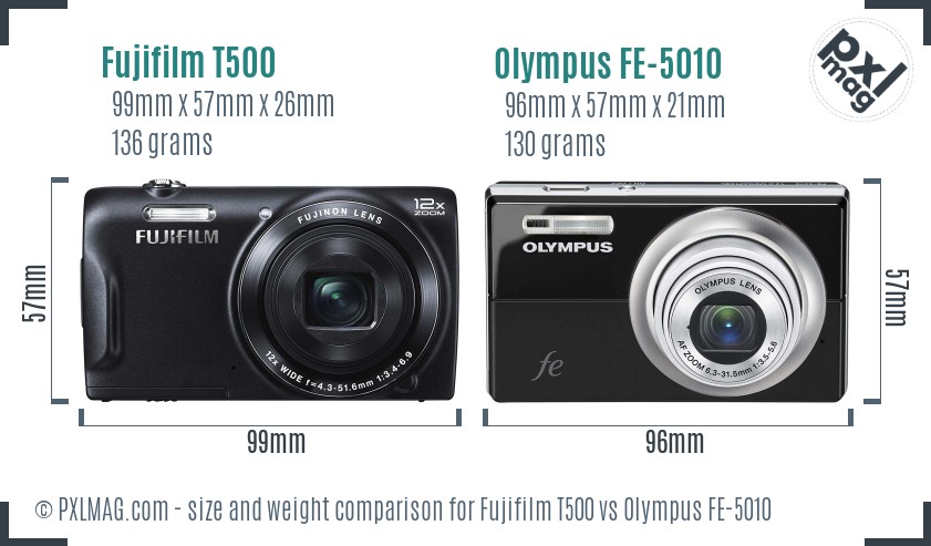 Fujifilm T500 vs Olympus FE-5010 size comparison