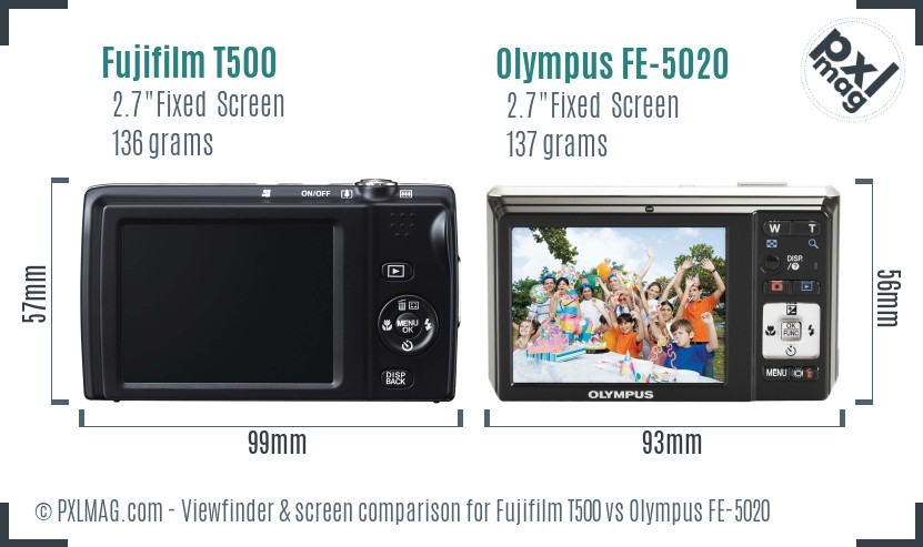 Fujifilm T500 vs Olympus FE-5020 Screen and Viewfinder comparison