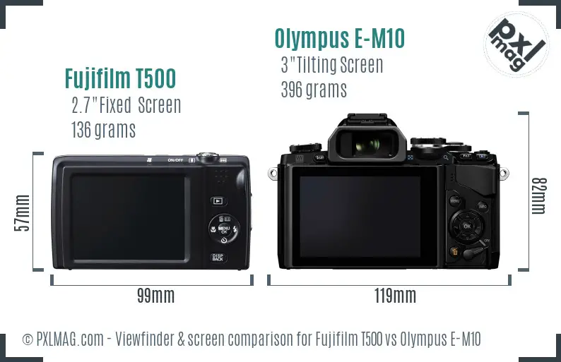 Fujifilm T500 vs Olympus E-M10 Screen and Viewfinder comparison