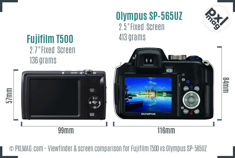 Fujifilm T500 vs Olympus SP-565UZ Screen and Viewfinder comparison