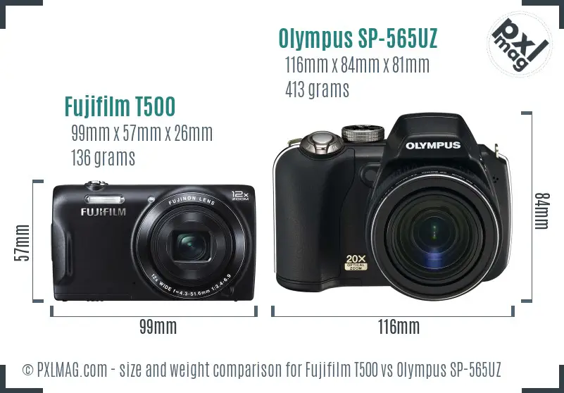 Fujifilm T500 vs Olympus SP-565UZ size comparison