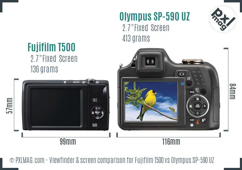 Fujifilm T500 vs Olympus SP-590 UZ Screen and Viewfinder comparison