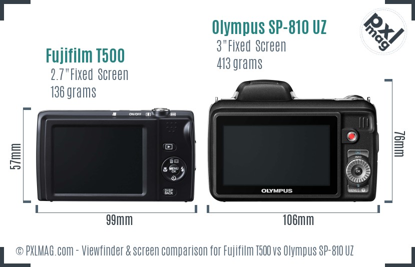 Fujifilm T500 vs Olympus SP-810 UZ Screen and Viewfinder comparison