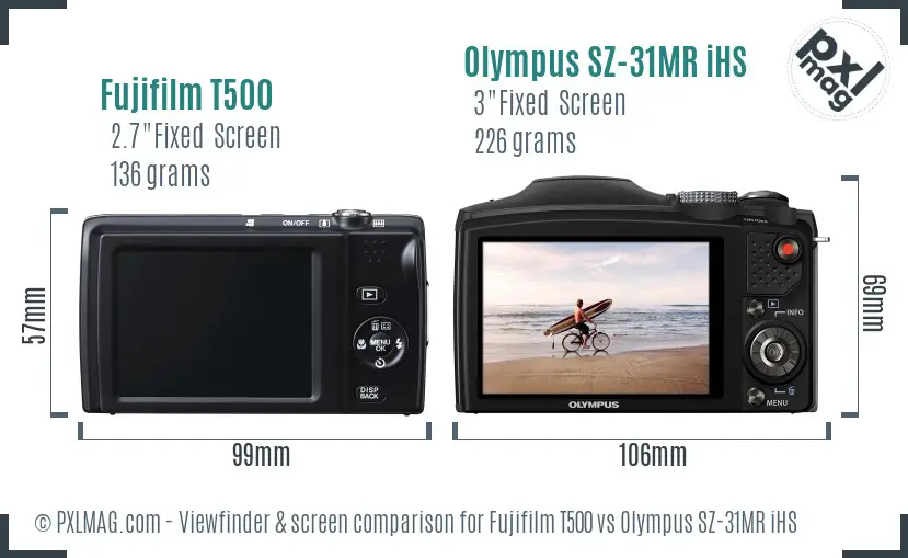 Fujifilm T500 vs Olympus SZ-31MR iHS Screen and Viewfinder comparison