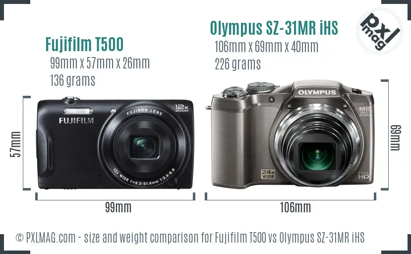 Fujifilm T500 vs Olympus SZ-31MR iHS size comparison