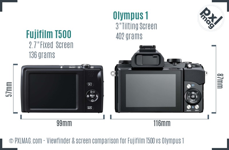 Fujifilm T500 vs Olympus 1 Screen and Viewfinder comparison