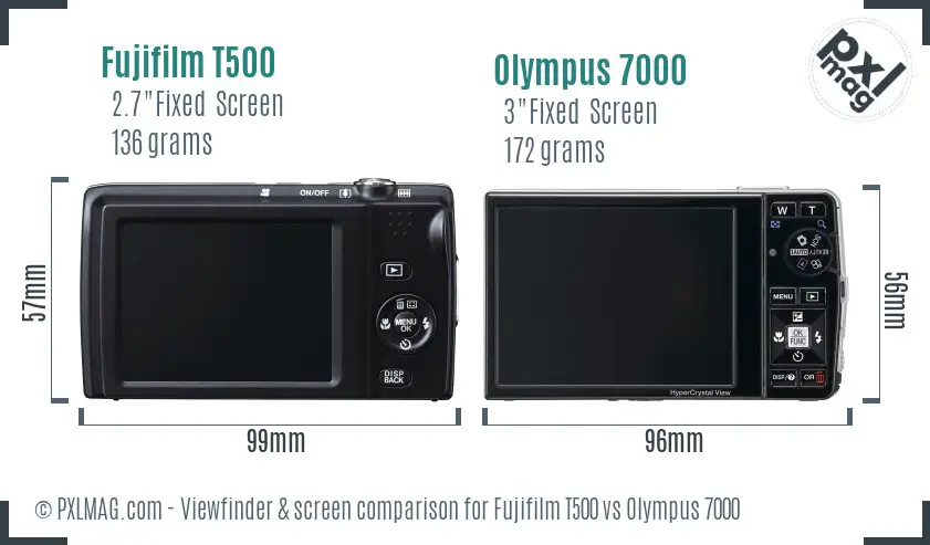 Fujifilm T500 vs Olympus 7000 Screen and Viewfinder comparison