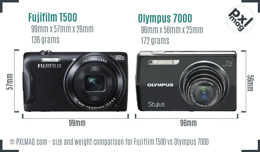 Fujifilm T500 vs Olympus 7000 size comparison