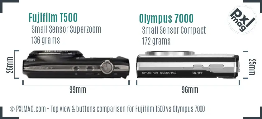 Fujifilm T500 vs Olympus 7000 top view buttons comparison