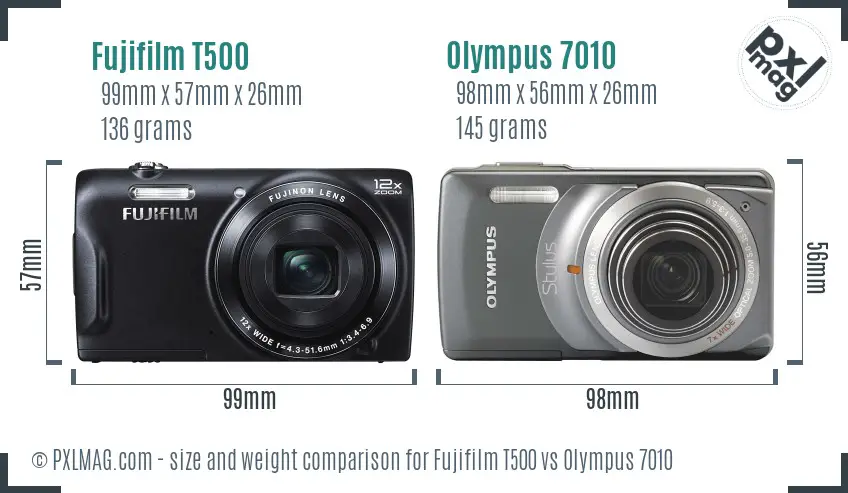 Fujifilm T500 vs Olympus 7010 size comparison