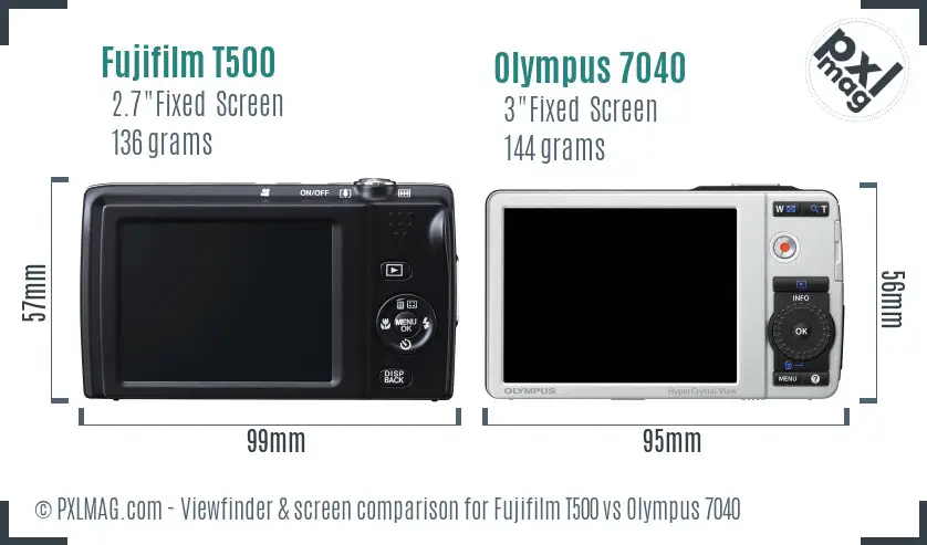Fujifilm T500 vs Olympus 7040 Screen and Viewfinder comparison Fujifilm T500 vs Olympus 7040 Screen and Viewfinder comparison