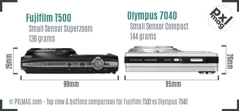 Fujifilm T500 vs Olympus 7040 top view buttons comparison Fujifilm T500 vs Olympus 7040 top view buttons comparison