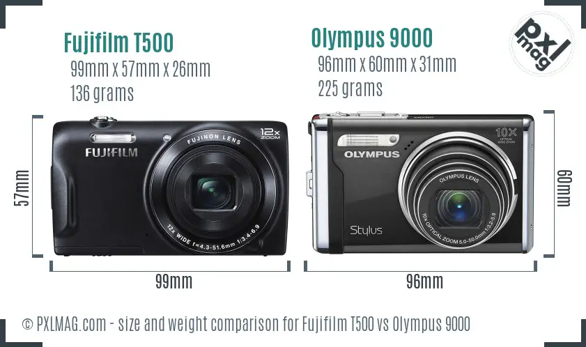 Fujifilm T500 vs Olympus 9000 size comparison