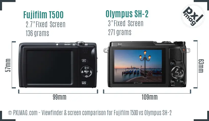 Fujifilm T500 vs Olympus SH-2 Screen and Viewfinder comparison