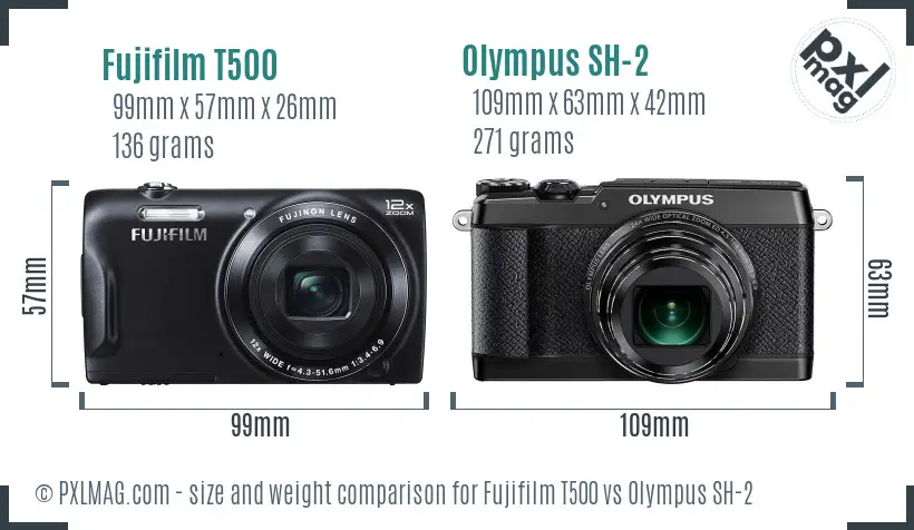 Fujifilm T500 vs Olympus SH-2 size comparison