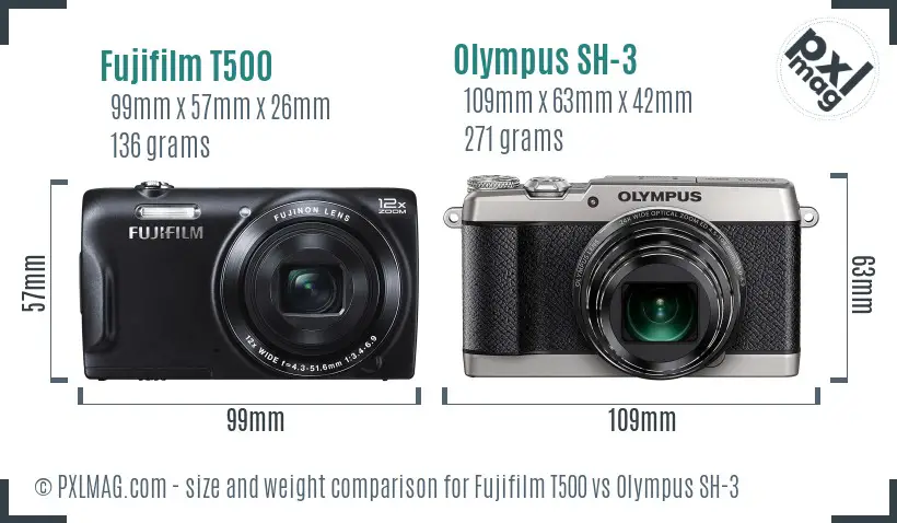 Fujifilm T500 vs Olympus SH-3 size comparison