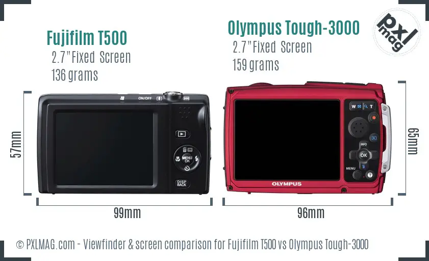 Fujifilm T500 vs Olympus Tough-3000 Screen and Viewfinder comparison