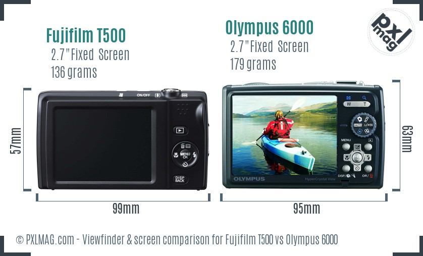Fujifilm T500 vs Olympus 6000 Screen and Viewfinder comparison