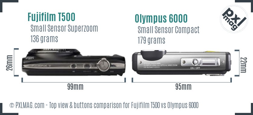 Fujifilm T500 vs Olympus 6000 top view buttons comparison