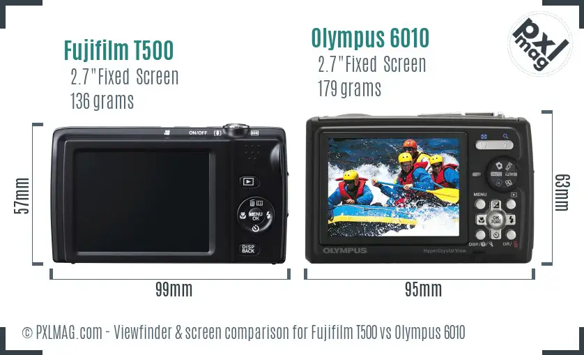 Fujifilm T500 vs Olympus 6010 Screen and Viewfinder comparison