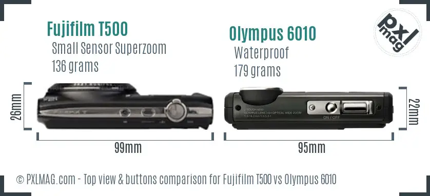 Fujifilm T500 vs Olympus 6010 top view buttons comparison