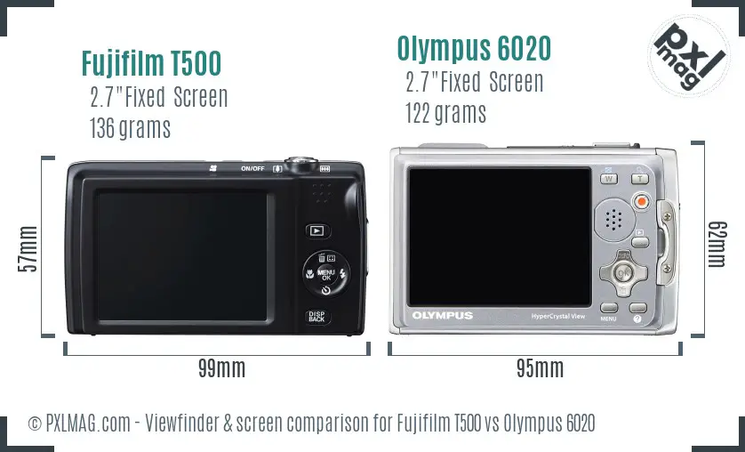 Fujifilm T500 vs Olympus 6020 Screen and Viewfinder comparison