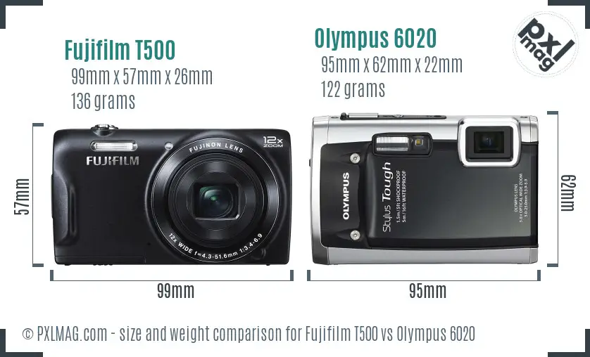 Fujifilm T500 vs Olympus 6020 size comparison