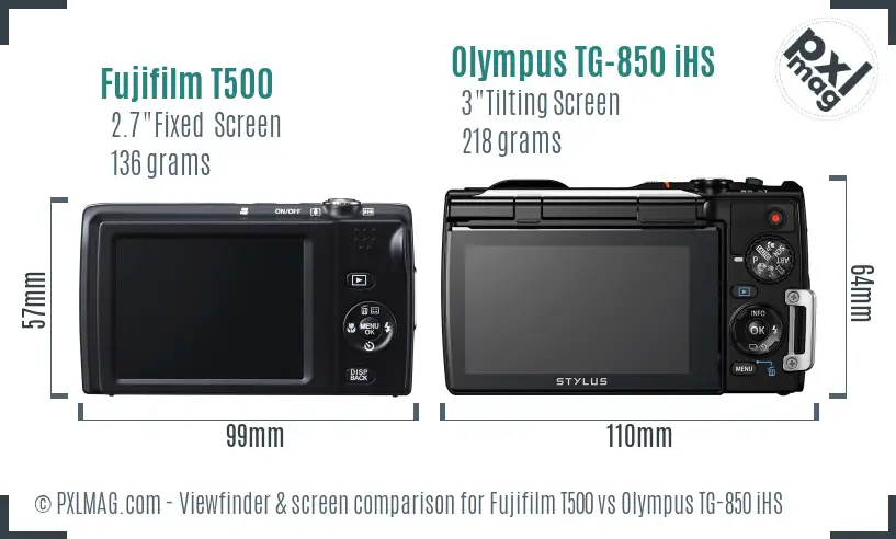 Fujifilm T500 vs Olympus TG-850 iHS Screen and Viewfinder comparison Fujifilm T500 vs Olympus TG-850 iHS Screen and Viewfinder comparison